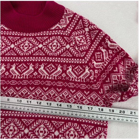 J.Crew Pink Fair Isle Sweater Mockneck Lambswool Blend Holiday Winter Christmas - Picture 11 of 13